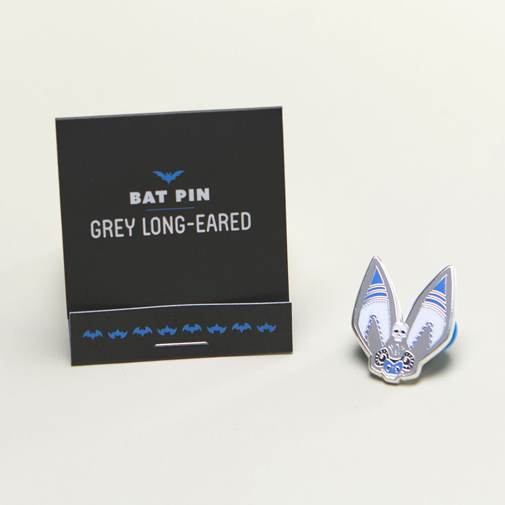Grey Long-eared bat enamel pin close