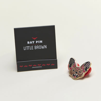 Little brown bat enamel pin close