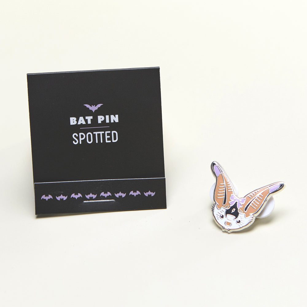 Spotted bat enamel pin closed