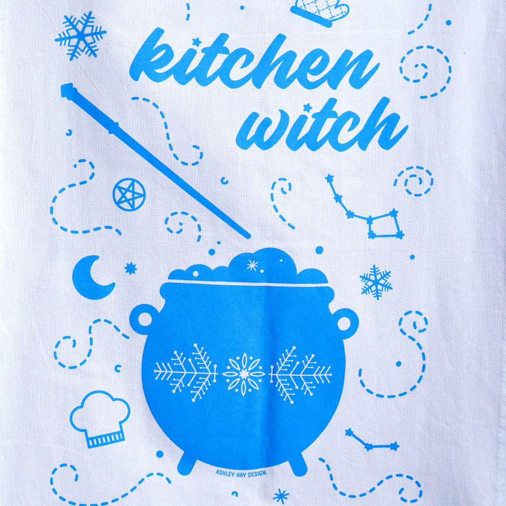alt="Kitchen Witch winter cauldron tea towel"