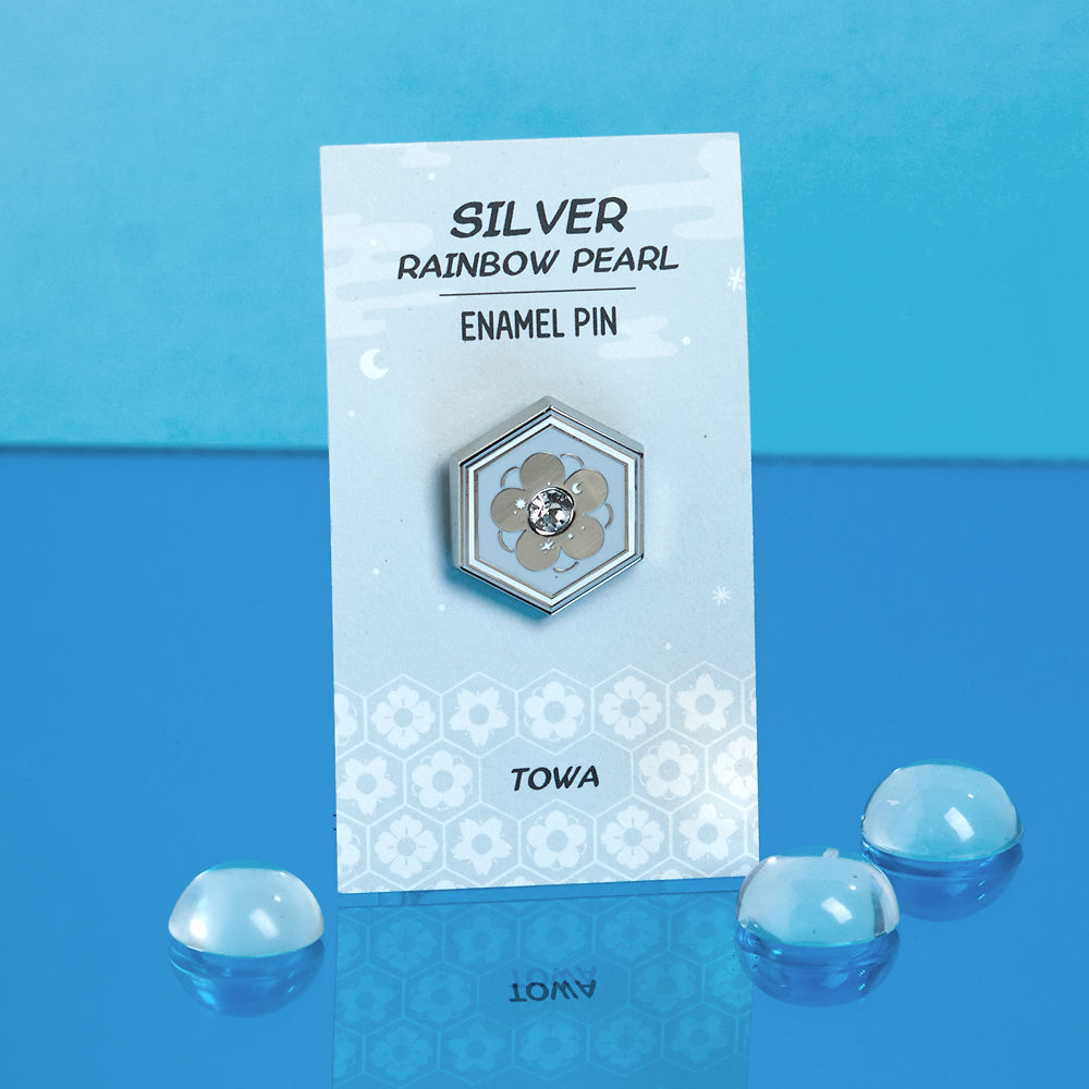 alt="Flower and silver jewel enamel pin"